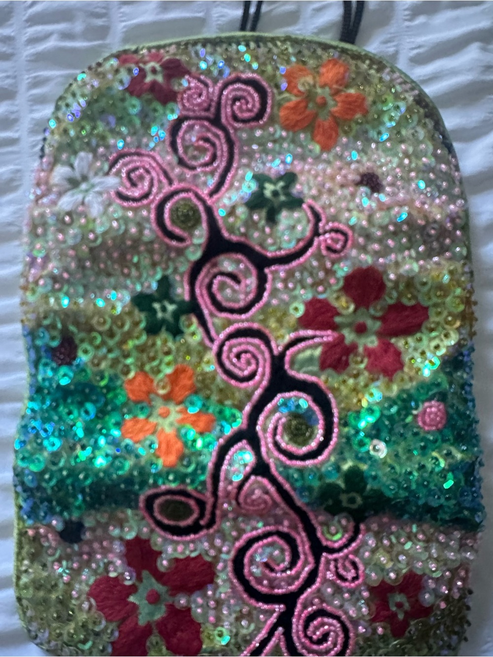 Sequin Floral Embroidered Travel Crossbody Bag - Pink & Multicolor